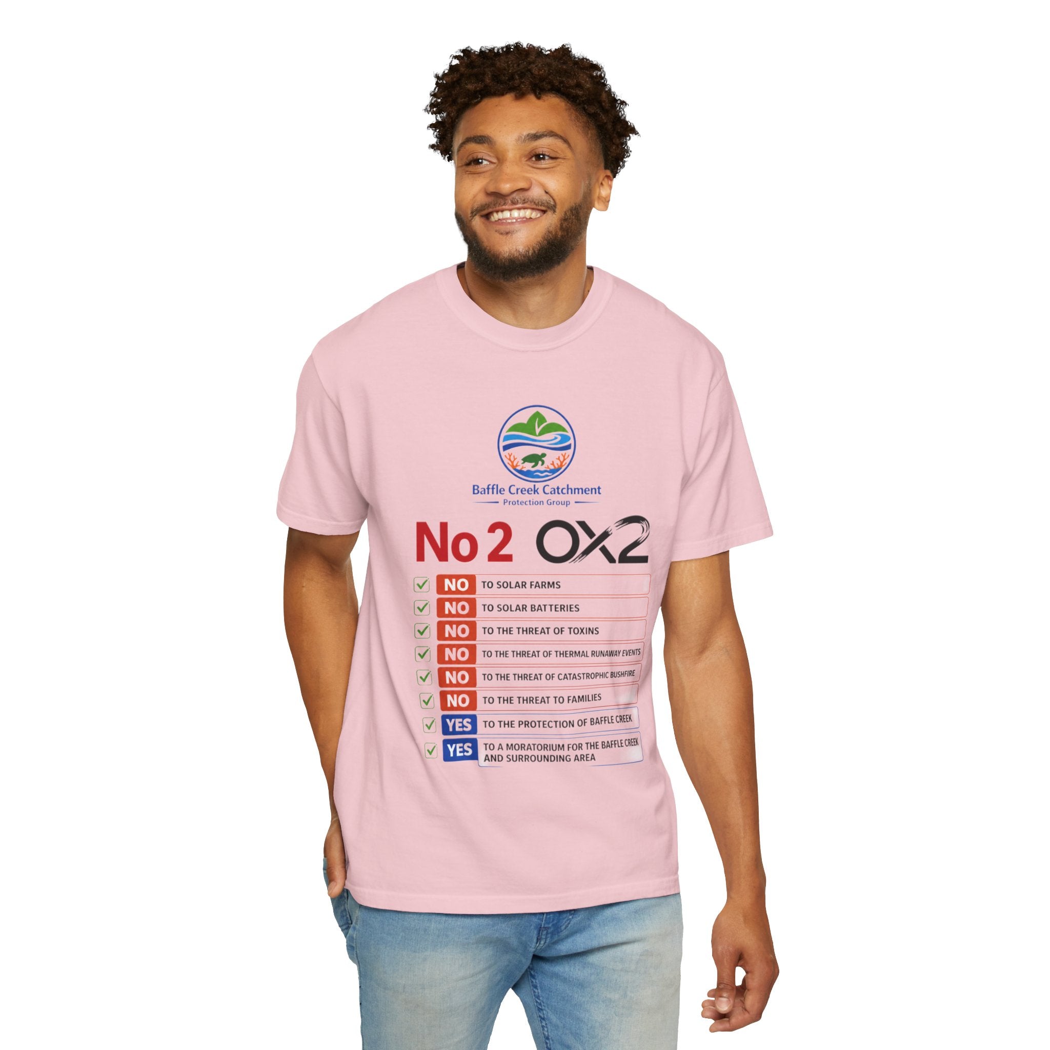 No 2 OX2 Protest T-Shirt — Baffle Creek Catchment Environmental Campaign Tee