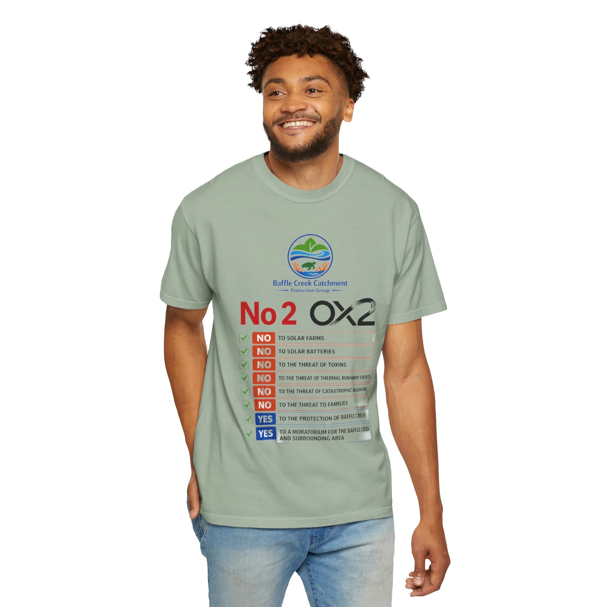 No 2 OX2 Protest T-Shirt — Baffle Creek Catchment Environmental Campaign Tee