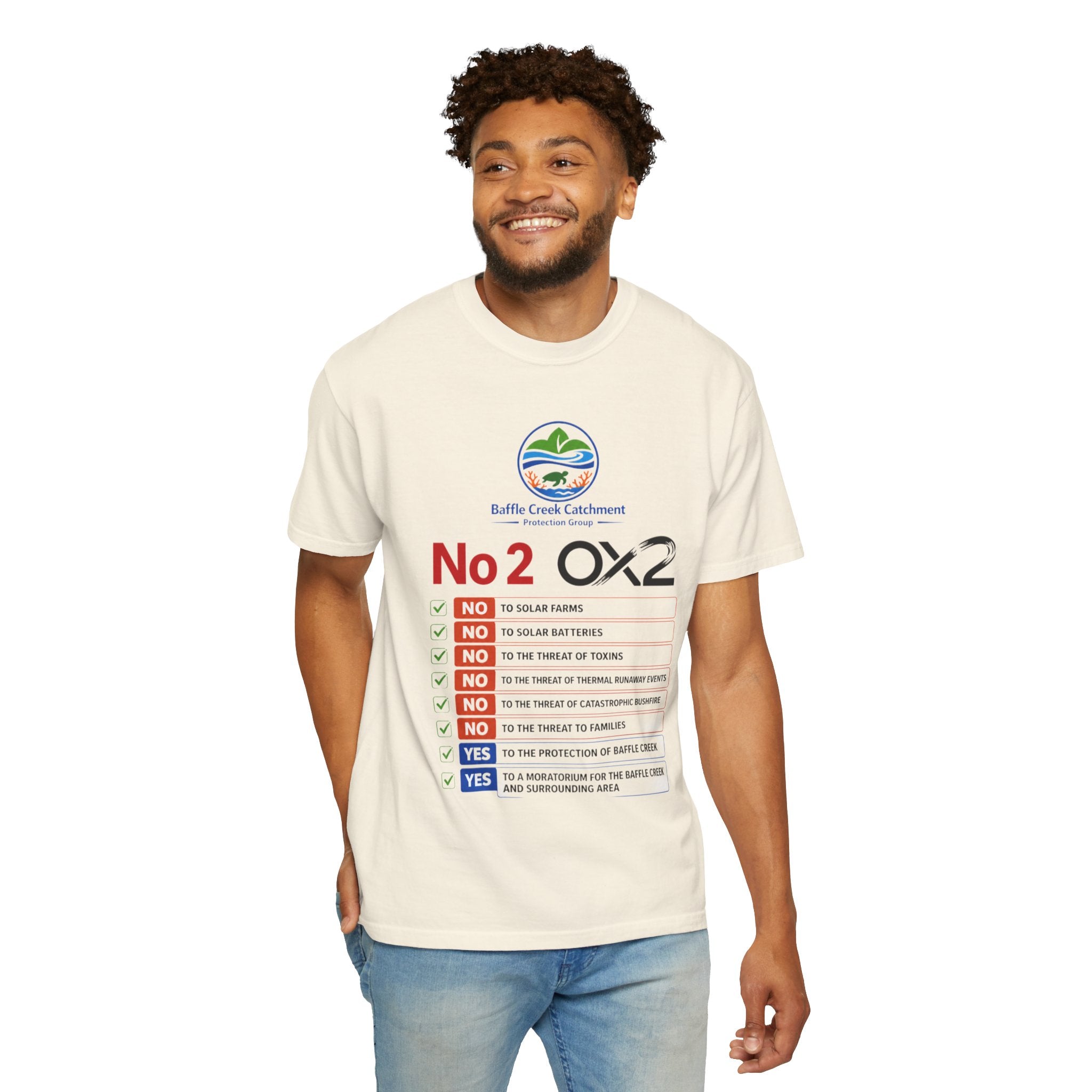 No 2 OX2 Protest T-Shirt — Baffle Creek Catchment Environmental Campaign Tee