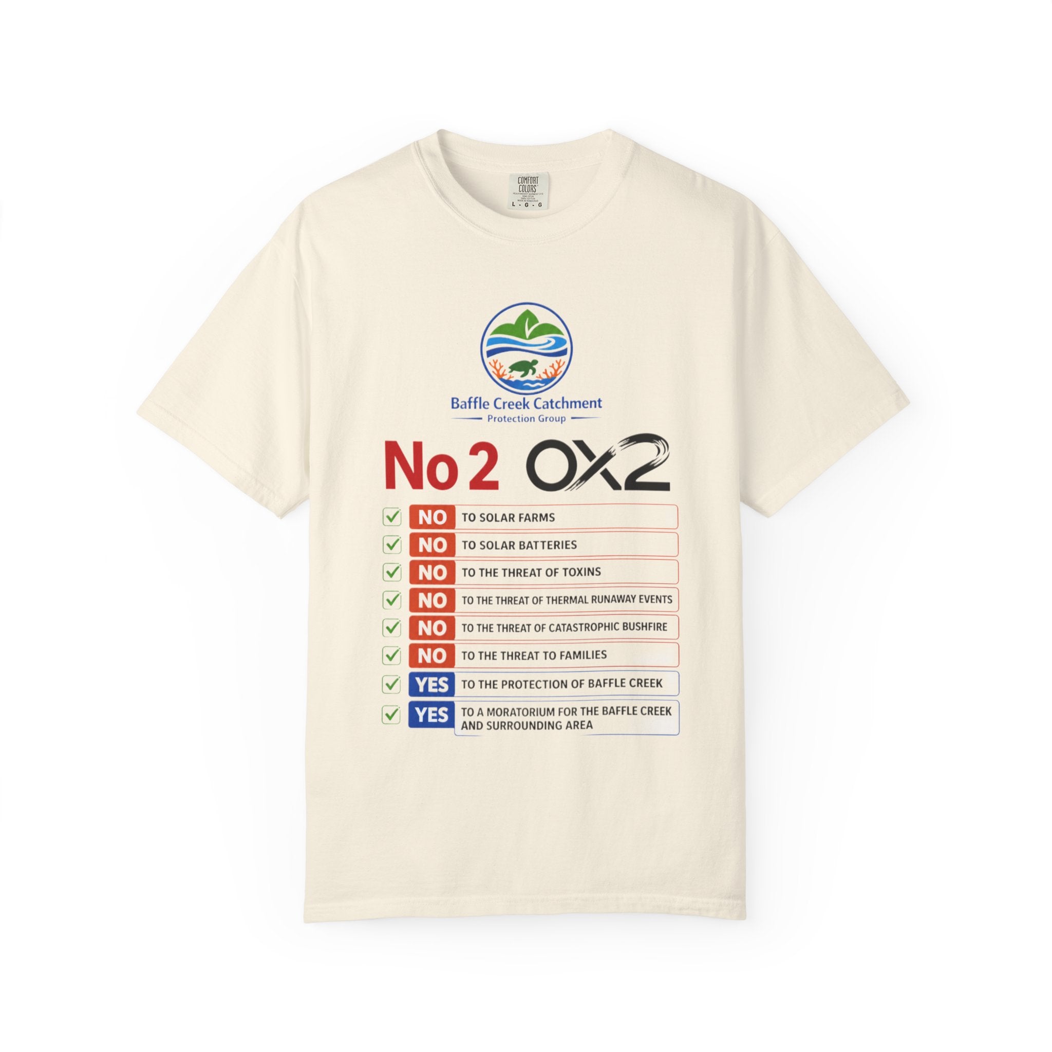 No 2 OX2 Protest T-Shirt — Baffle Creek Catchment Environmental Campaign Tee