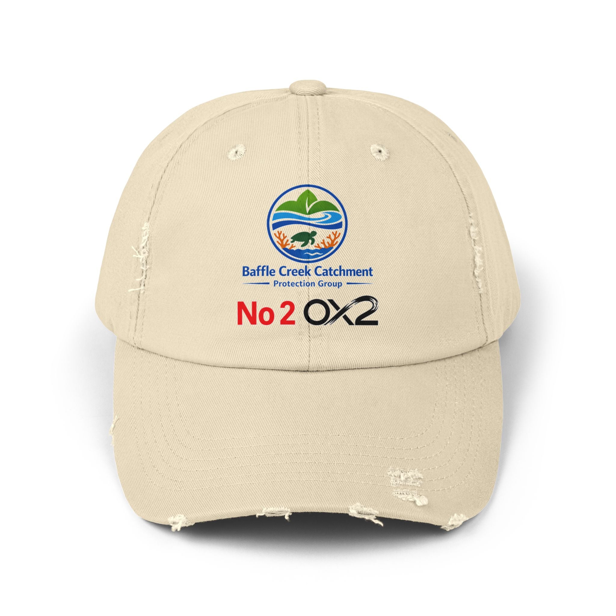 Baffle Creek Catchment Distressed Cap — 'No 2 OX2' Logo Baseball Hat