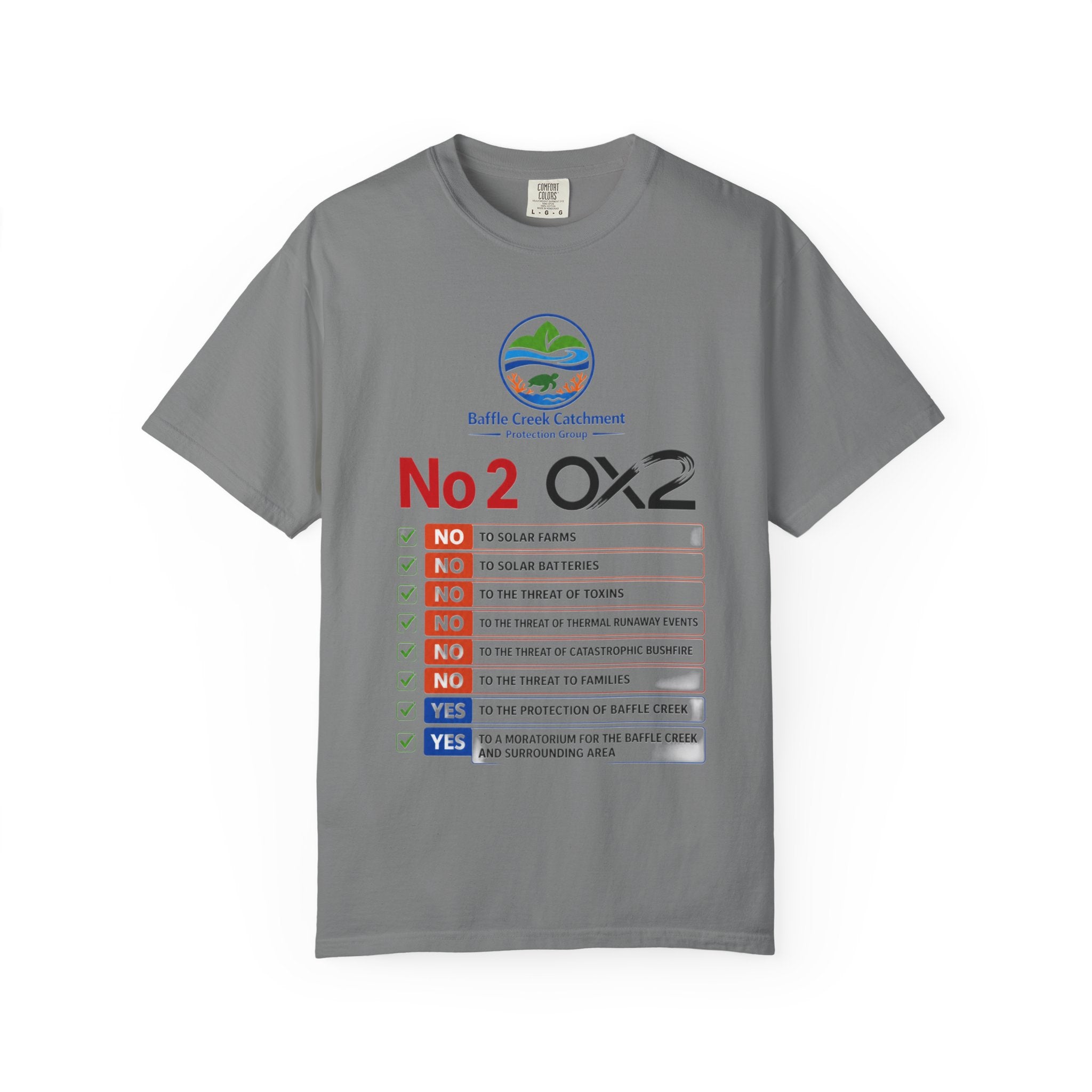 No 2 OX2 Protest T-Shirt — Baffle Creek Catchment Environmental Campaign Tee