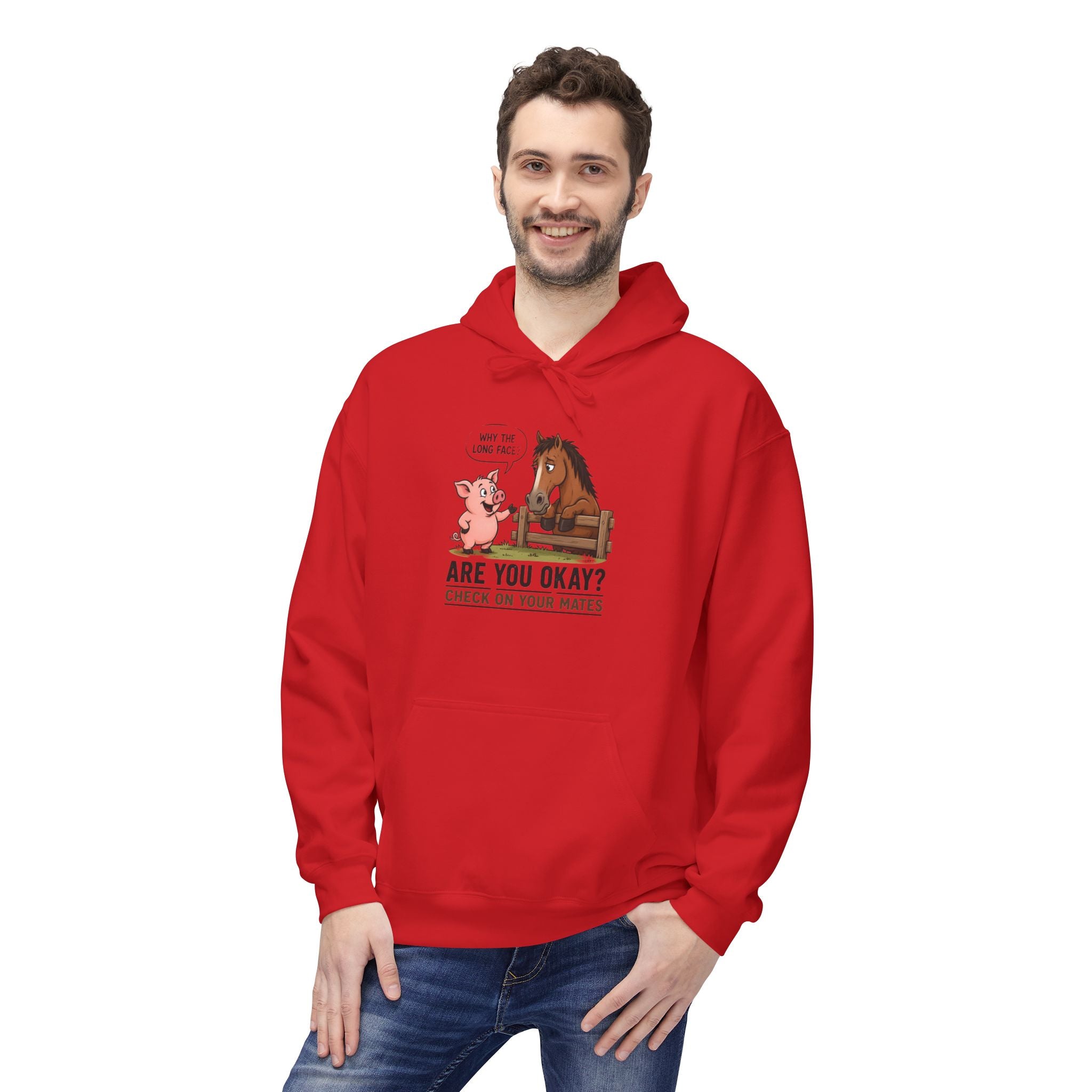 Hoodie - "Why the Long Face?" Are You Okay? Check On Your Mates Mental Health Graphic